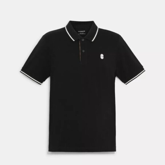 Coach Men Polo Shirt Signature Logo XXL Classic Black Designer Polo - Picture 1 of 14